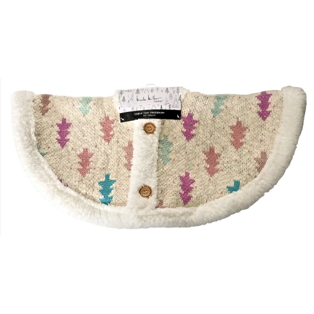 Nicole Miller Christmas Tabletop Mini Tree Skirt Shearling Knitted 22โ Round